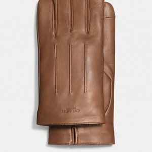 COACH - BRAND NEW MEN'S BROWN LEATHER GLOVES - LARGE